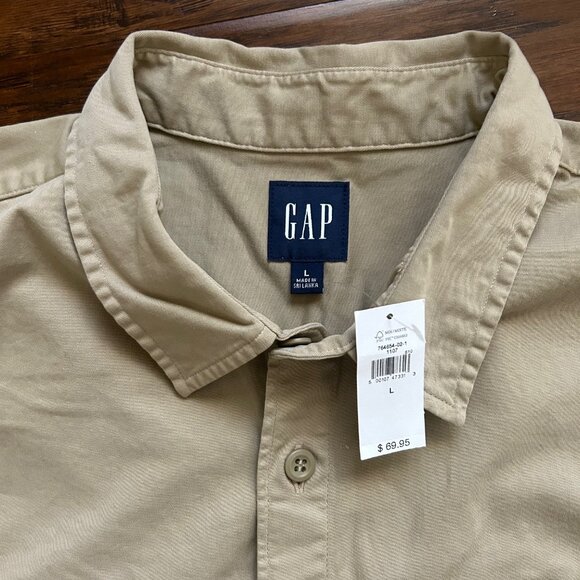 Gap mens casual button down tan khaki  long sleeve shirt size L large NEW nwt - Picture 2 of 5